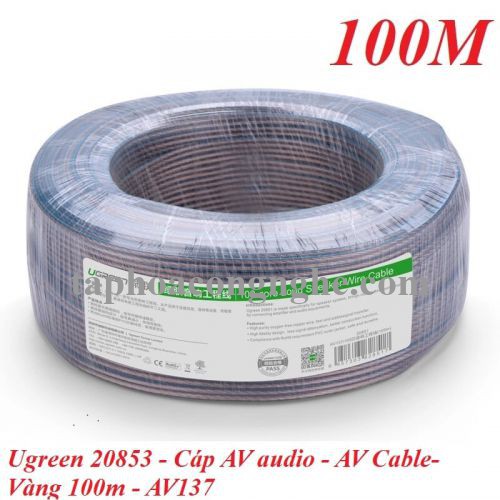 Ugreen 20853 100M Màu Đen Cáp âm thanh loa 200 tim AV137 30020853